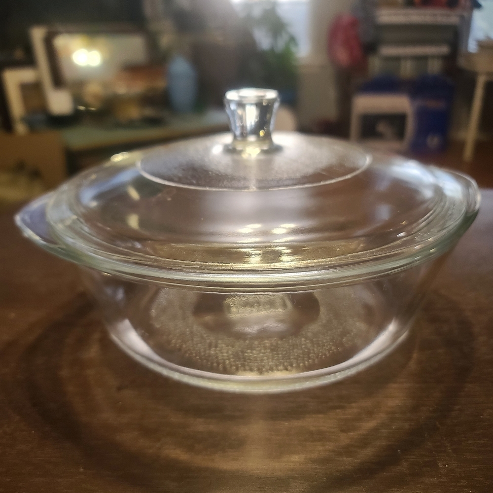 Vintage Glasbake Glass Casserole Ovenware Round Dish 7"‎  2 Qt. USA J514 W/ Lid